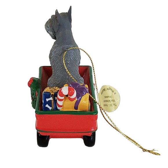 Danbury Mint 2011 Annual Mini Schnauzer Dog Ornament Merry Christmas Red Wagon - Picture 7 of 8